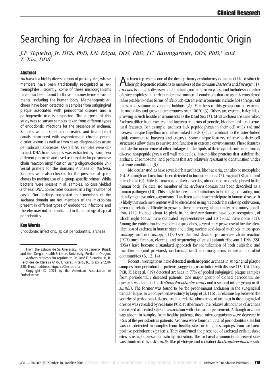 Searching for Archaea in Infections of Endodontic Origin