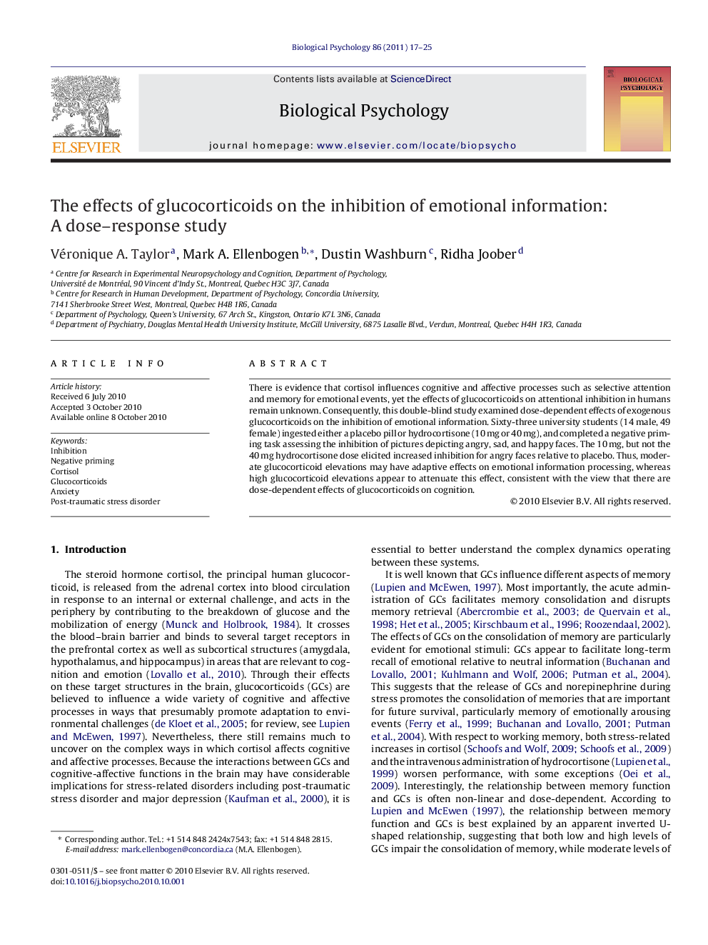 The effects of glucocorticoids on the inhibition of emotional information: A dose–response study