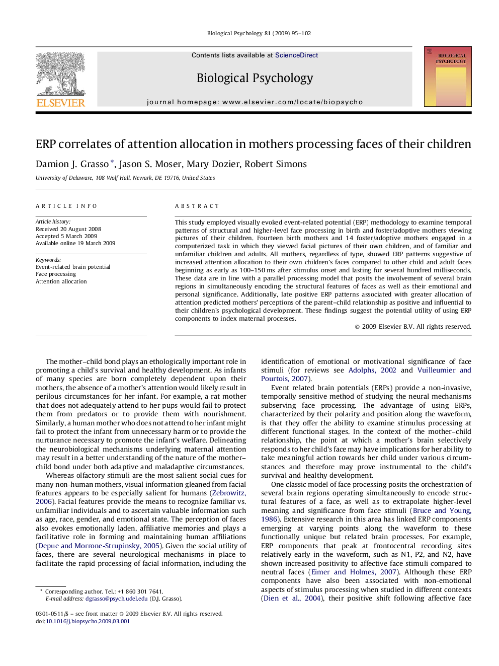 ERP correlates of attention allocation in mothers processing faces of their children