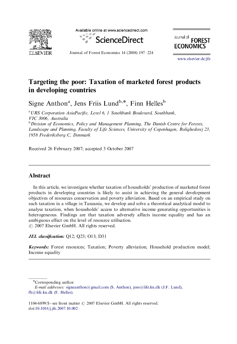 Targeting the poor: Taxation of marketed forest products in developing countries