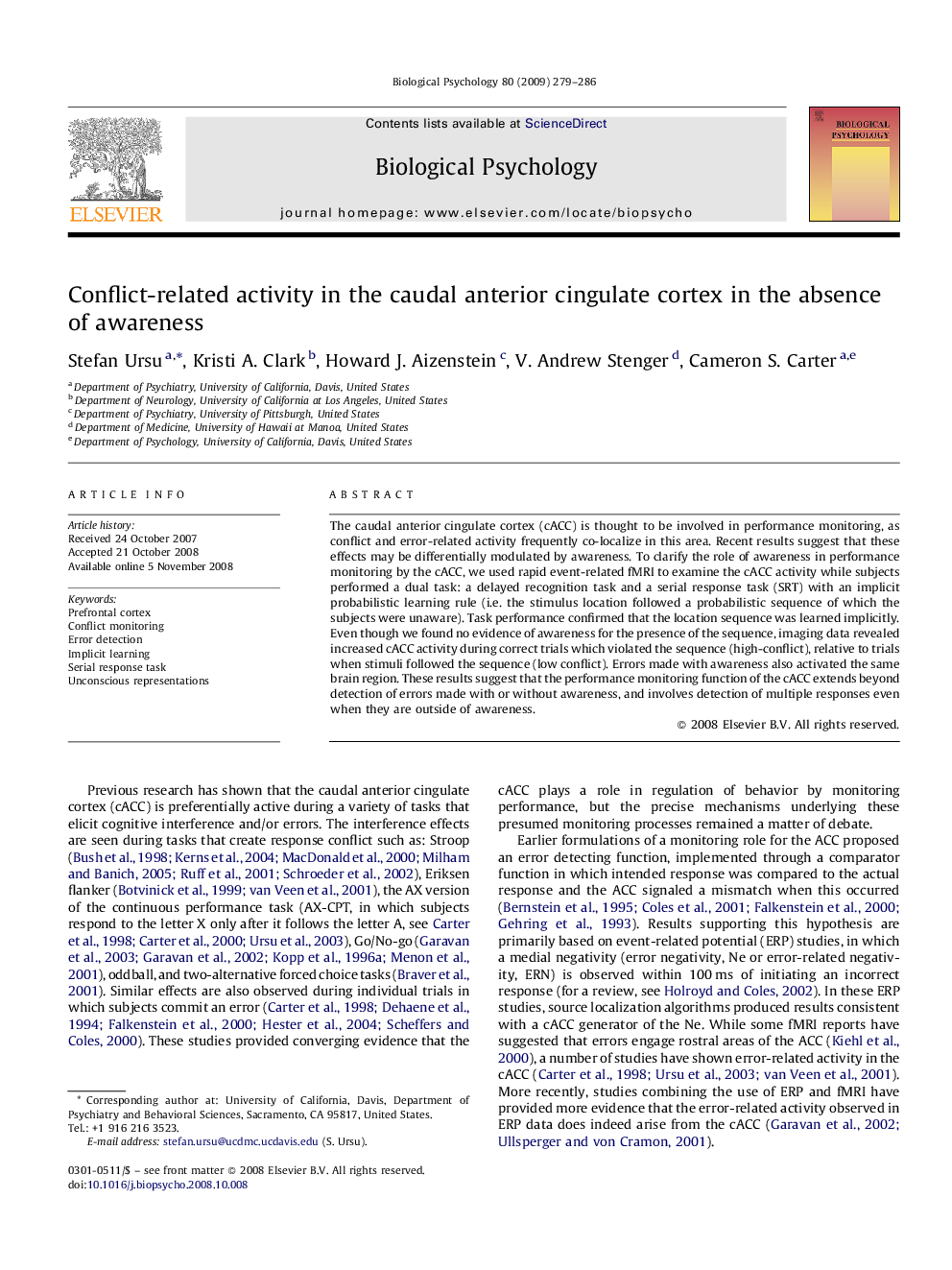 Conflict-related activity in the caudal anterior cingulate cortex in the absence of awareness