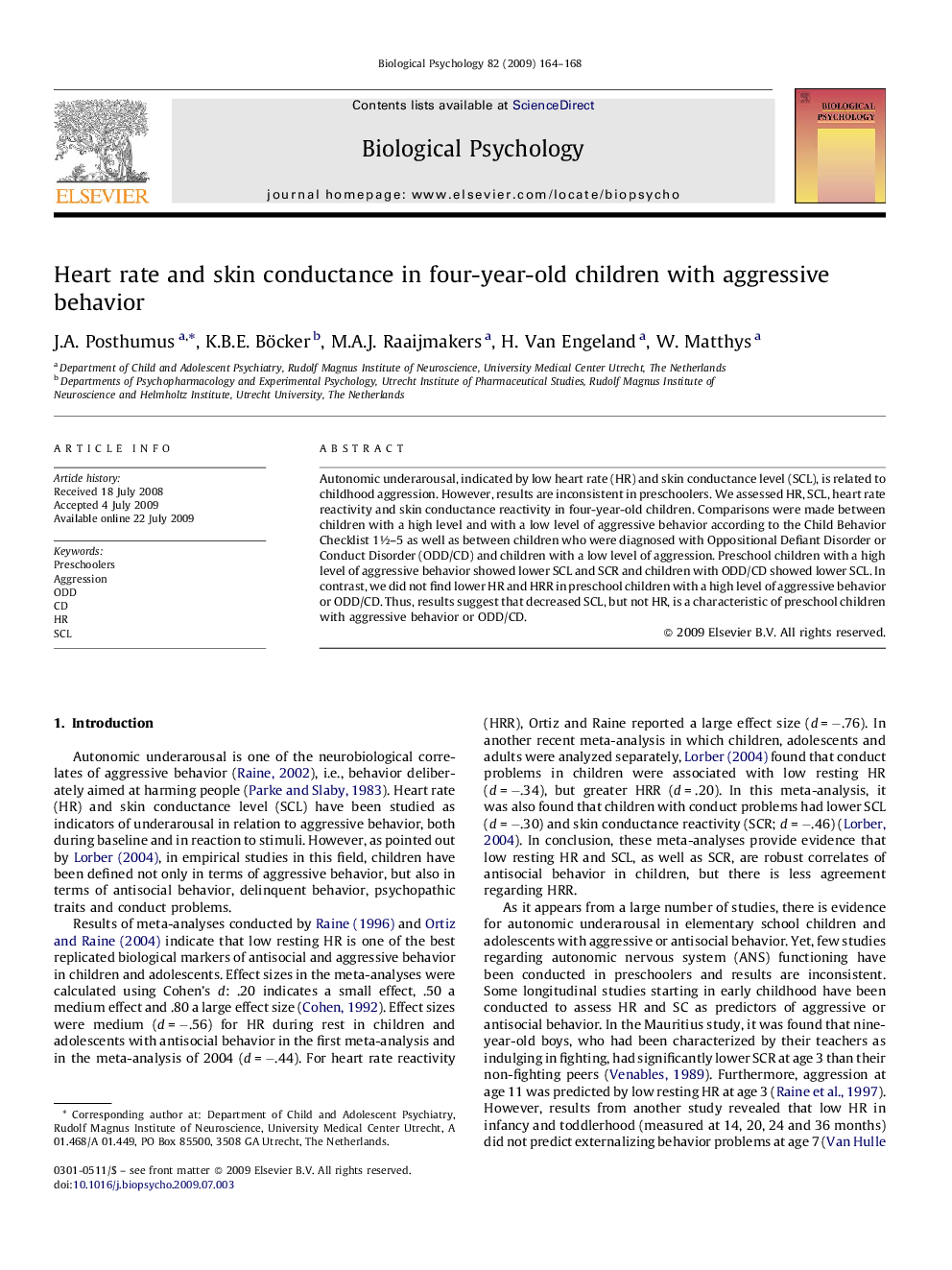 Heart rate and skin conductance in four-year-old children with aggressive behavior