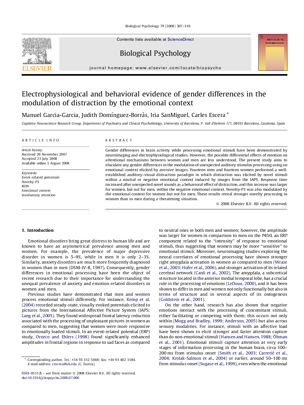 Electrophysiological and behavioral evidence of gender differences in the modulation of distraction by the emotional context