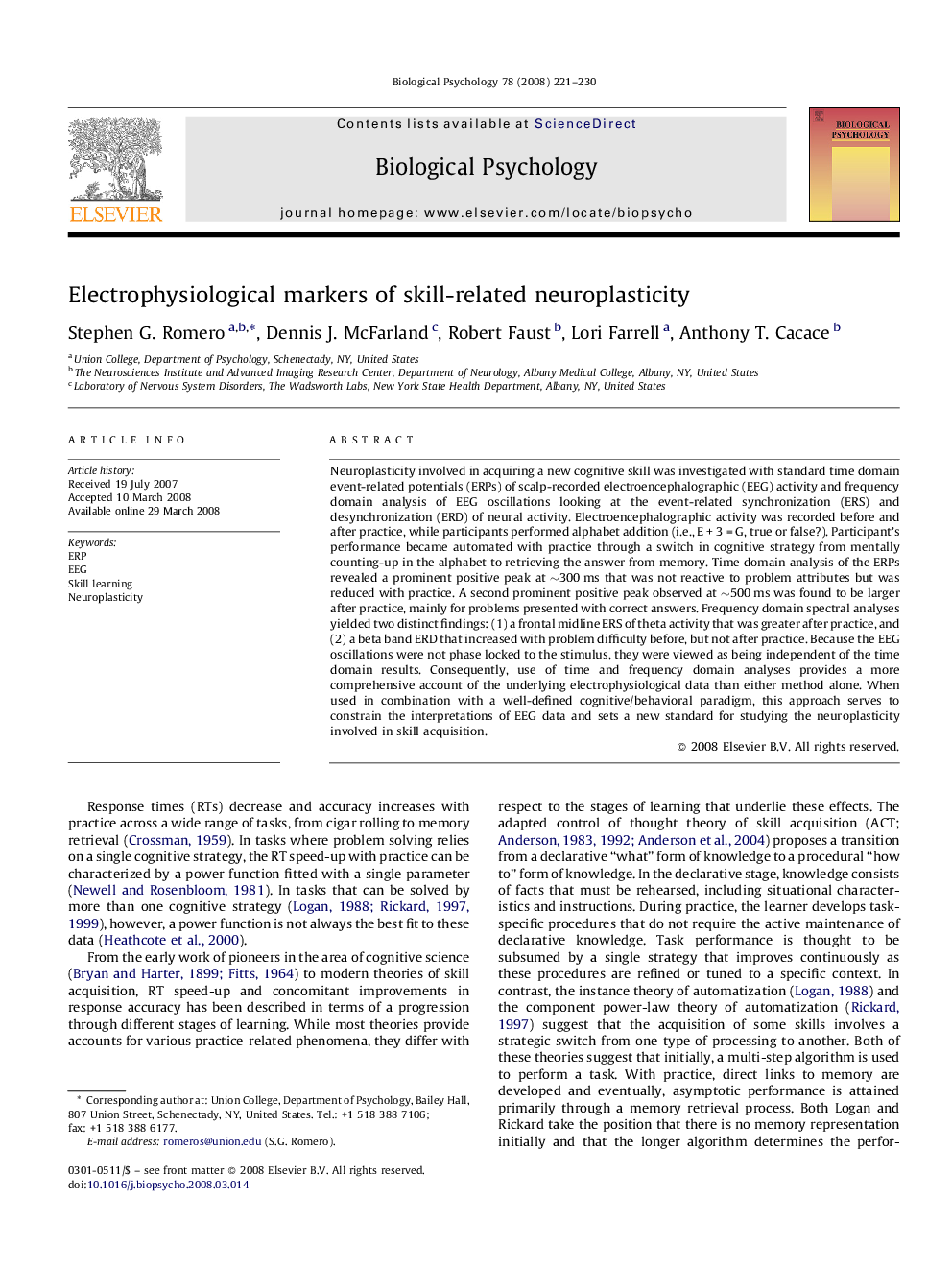 Electrophysiological markers of skill-related neuroplasticity