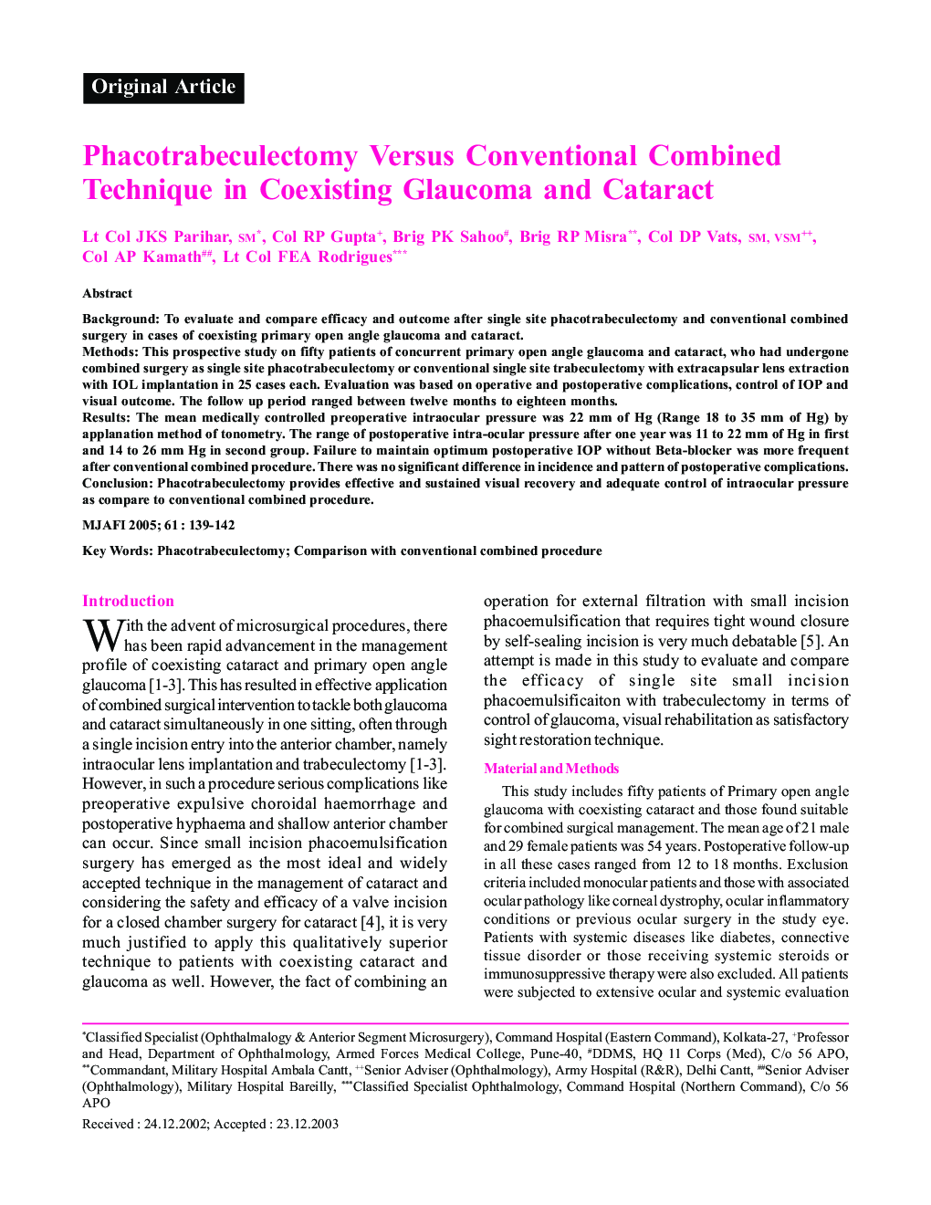 Phacotrabeculectomy Versus Conventional Combined Technique in Coexisting Glaucoma and Cataract