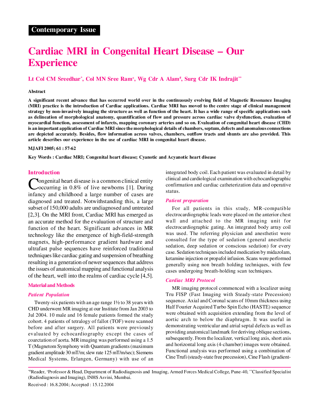 Cardiac MRI in Congenital Heart Disease - Our Experience