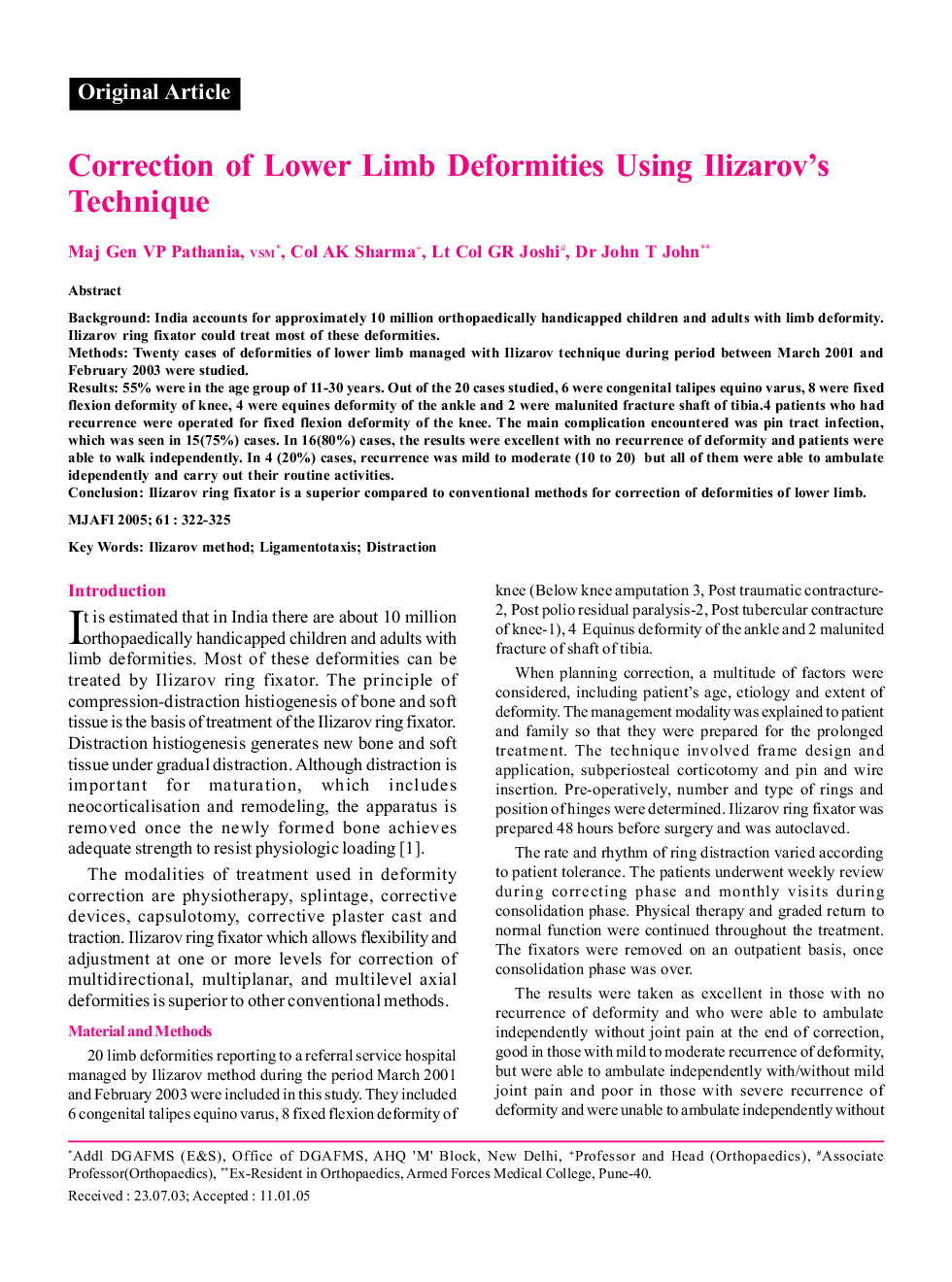 Correction of Lower Limb Deformities Using Ilizarov's Technique