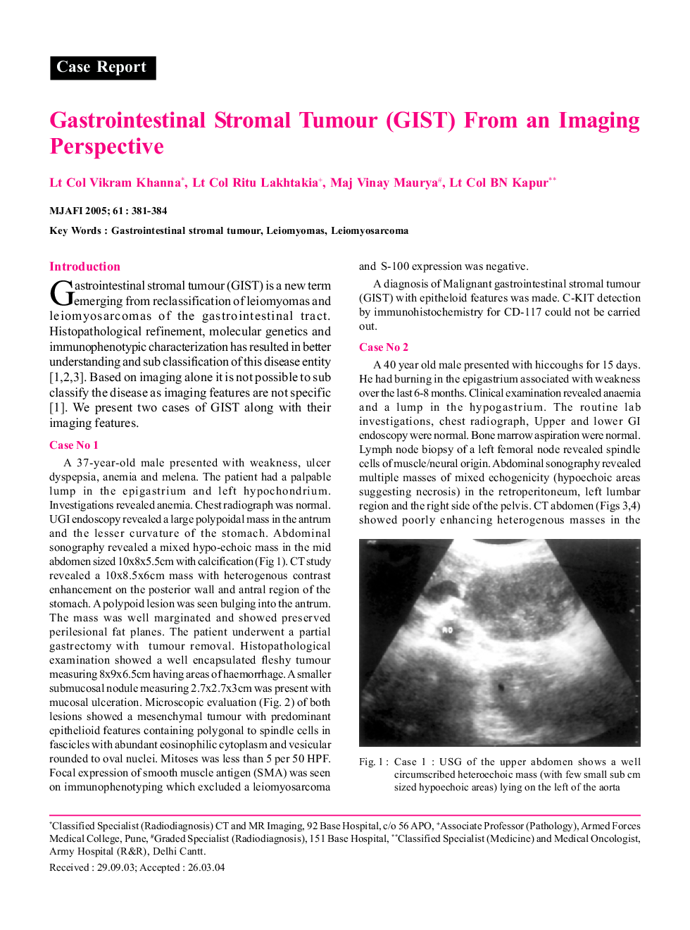 Gastrointestinal Stromal Tumour (GIST) From an Imaging Perspective