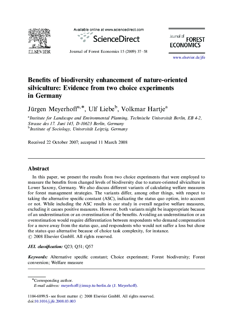 Benefits of biodiversity enhancement of nature-oriented silviculture: Evidence from two choice experiments in Germany