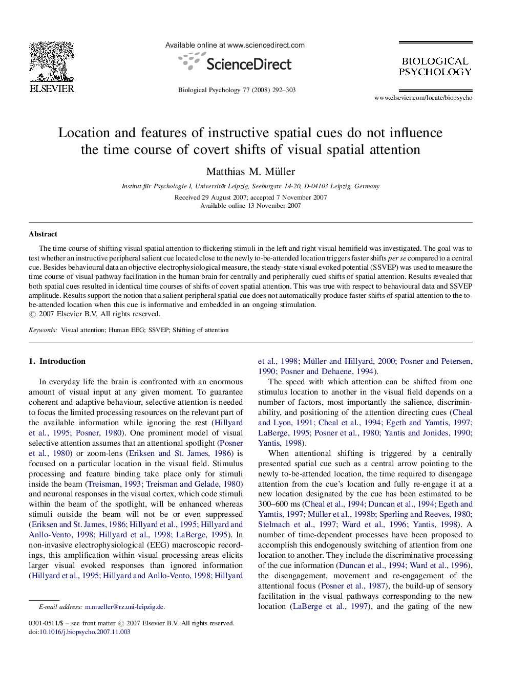 Location and features of instructive spatial cues do not influence the time course of covert shifts of visual spatial attention