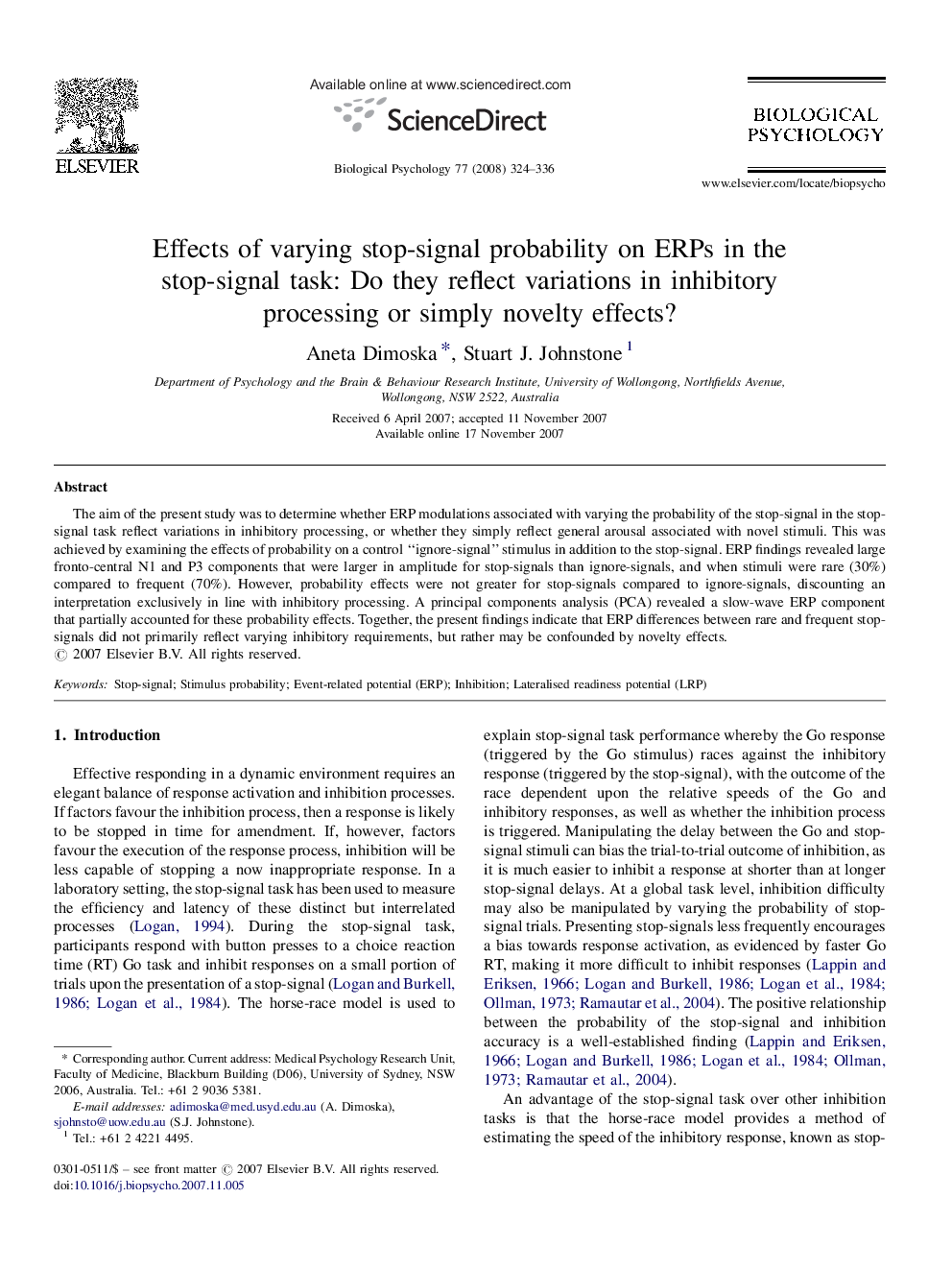 Effects of varying stop-signal probability on ERPs in the stop-signal task: Do they reflect variations in inhibitory processing or simply novelty effects?