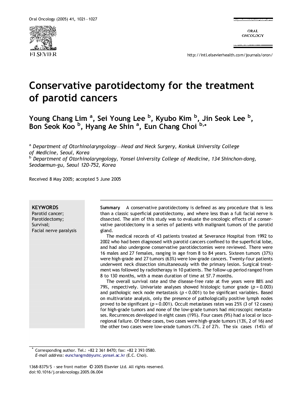 Conservative parotidectomy for the treatment of parotid cancers