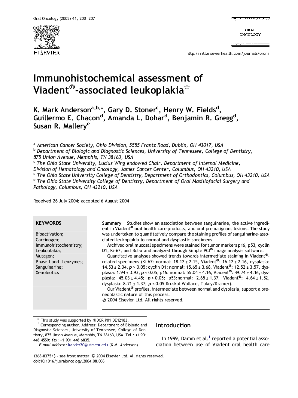 Immunohistochemical assessment of Viadent®-associated leukoplakia