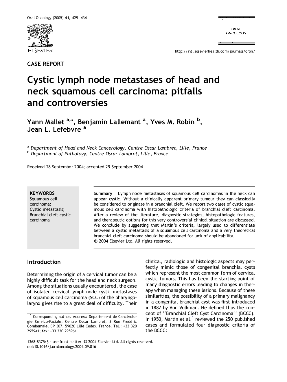 Cystic lymph node metastases of head and neck squamous cell carcinoma: pitfalls and controversies