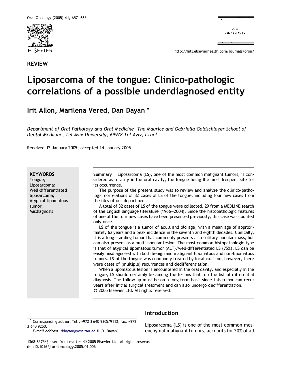 Liposarcoma of the tongue: Clinico-pathologic correlations of a possible underdiagnosed entity