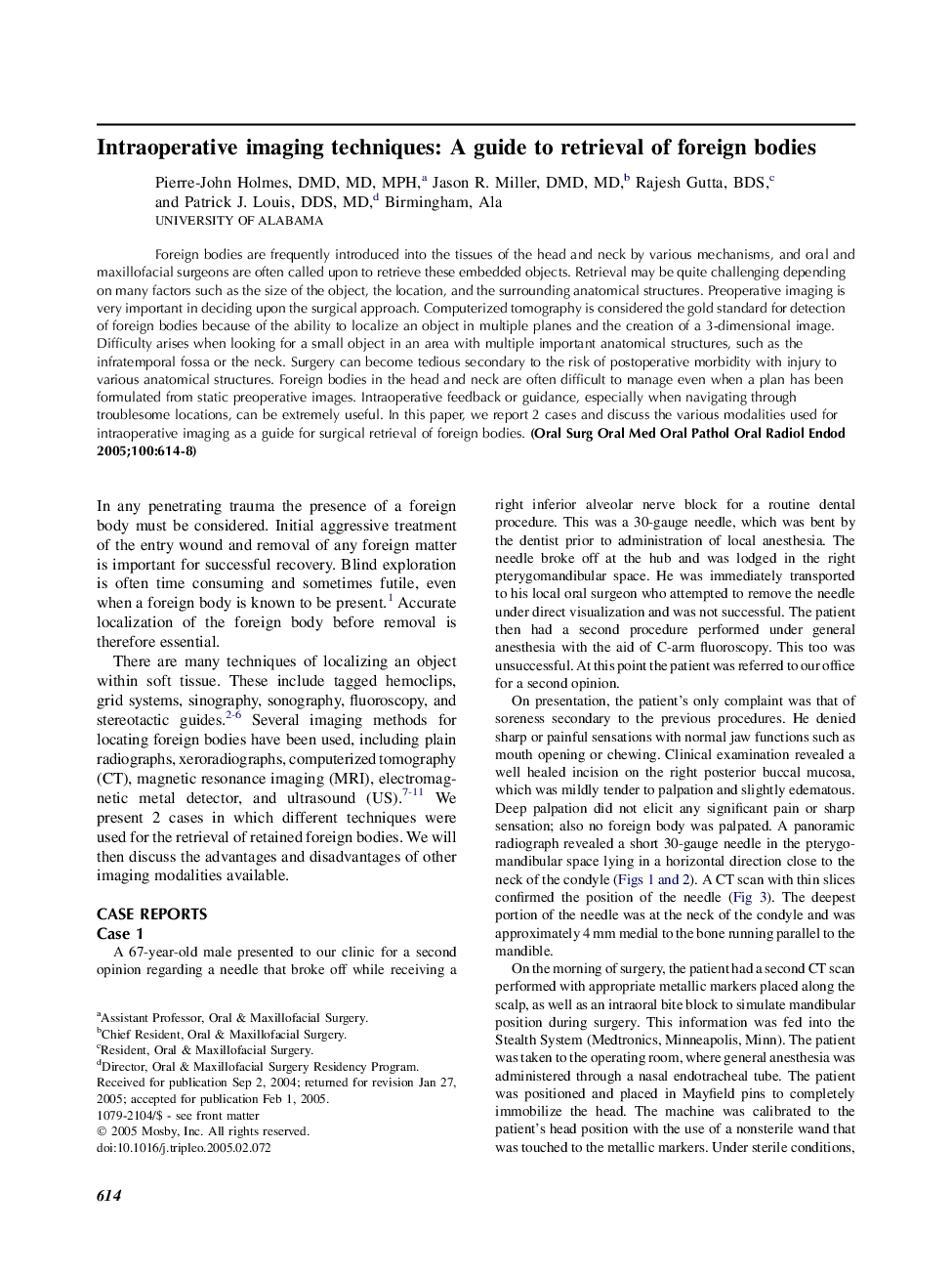 Intraoperative imaging techniques: A guide to retrieval of foreign bodies