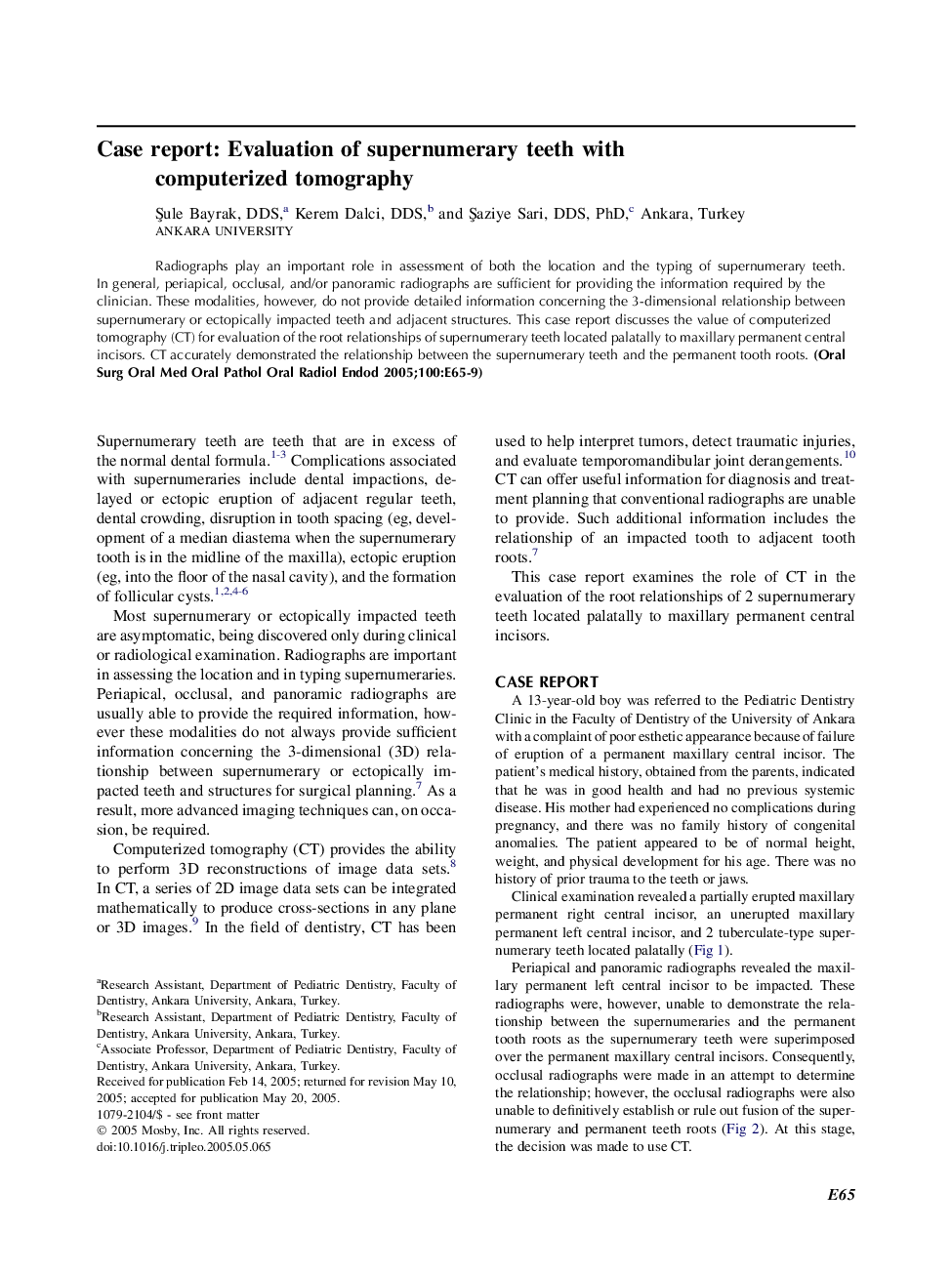 Case report: Evaluation of supernumerary teeth with computerized tomography