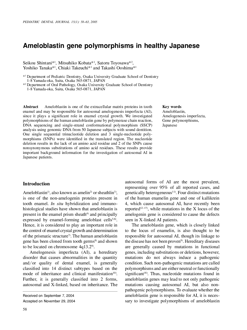 Ameloblastin gene polymorphisms in healthy Japanese