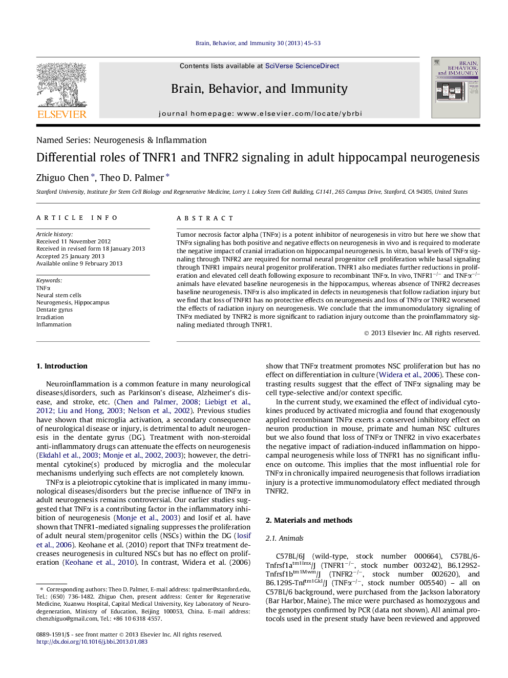 Differential roles of TNFR1 and TNFR2 signaling in adult hippocampal neurogenesis