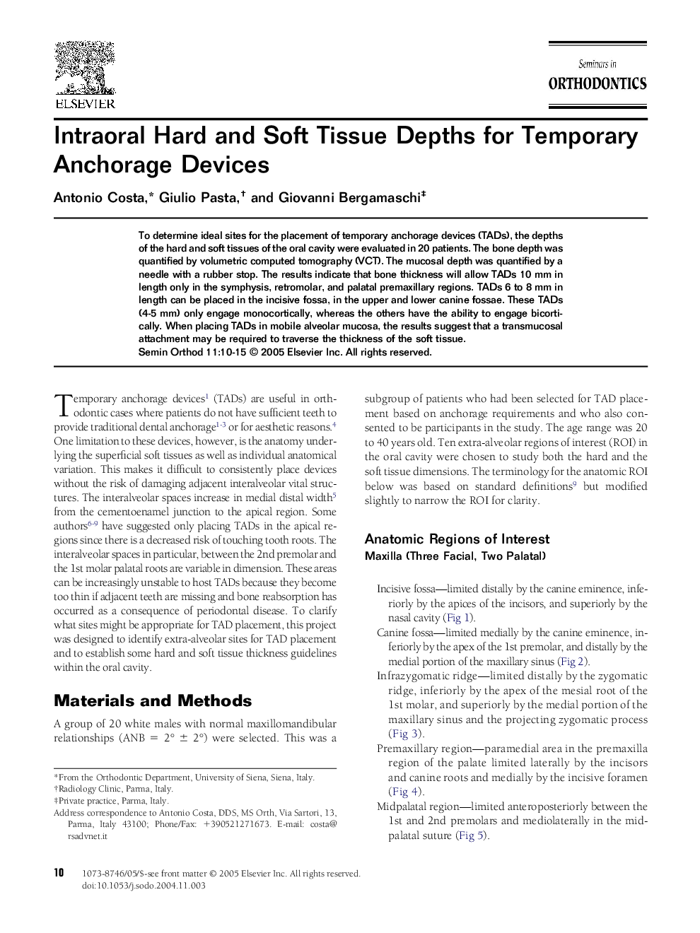 Intraoral hard and soft tissue depths for temporary anchorage devices