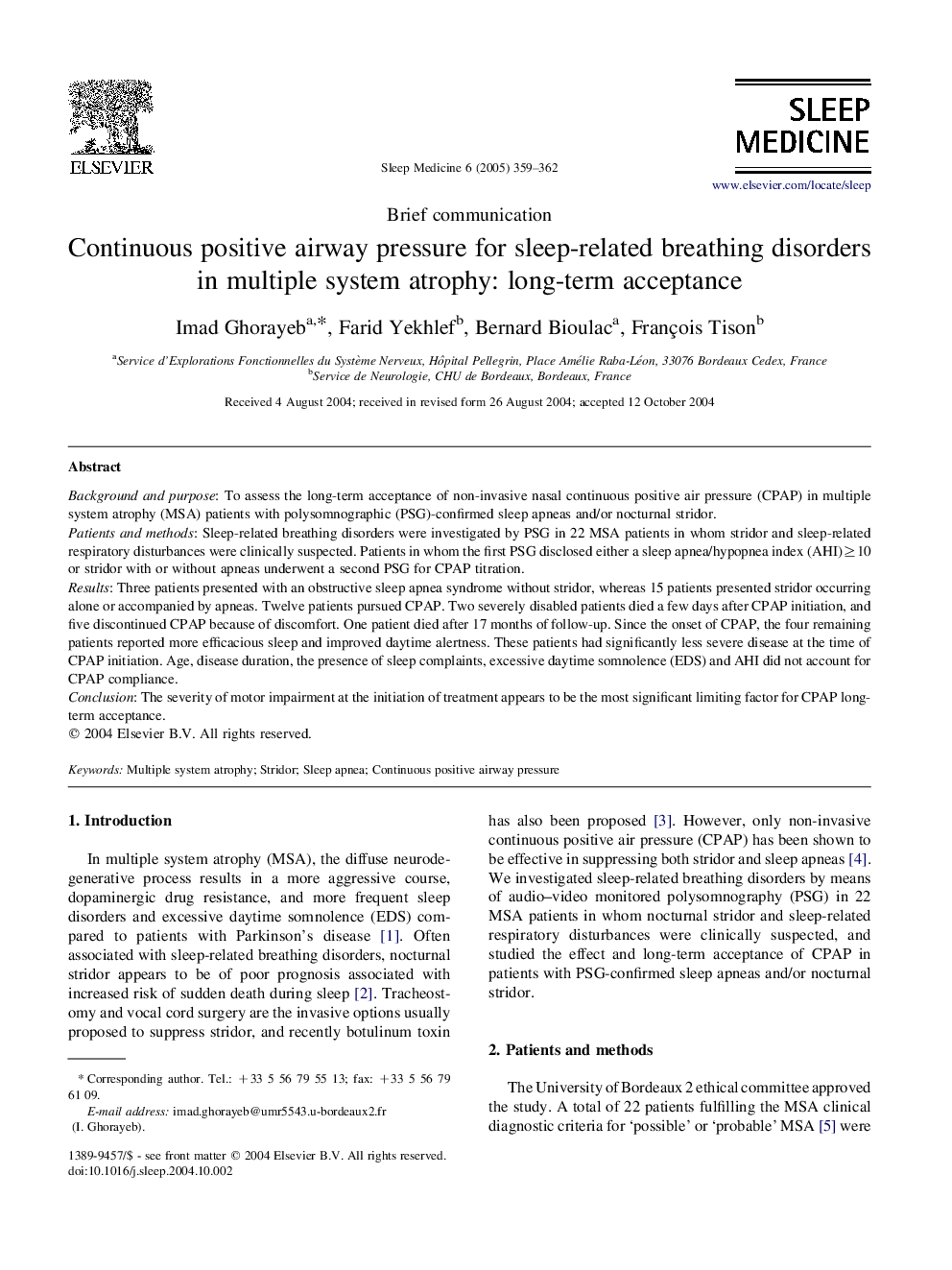 Continuous positive airway pressure for sleep-related breathing disorders in multiple system atrophy: long-term acceptance