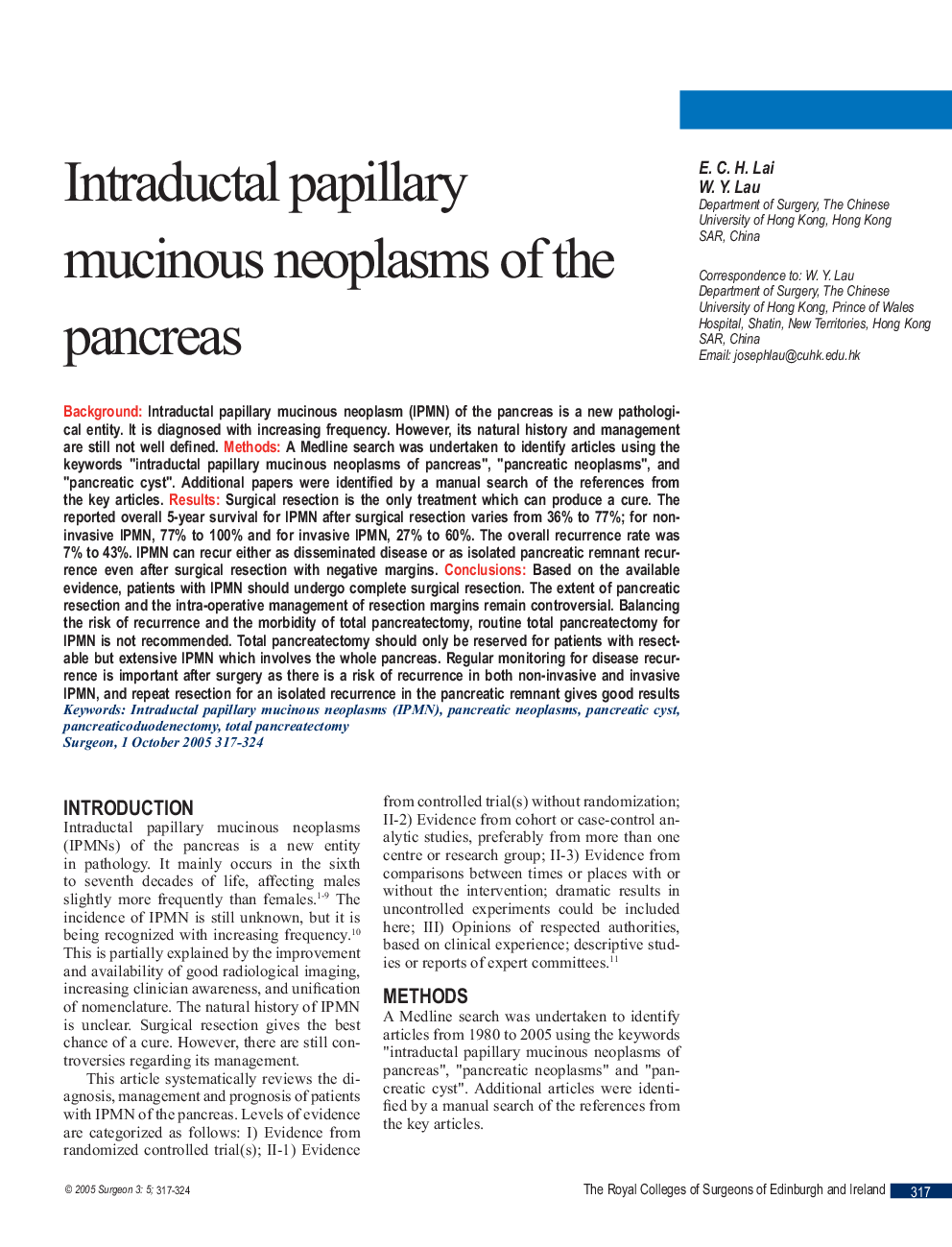 Intraductal papillary mucinous neoplasms of the pancreas