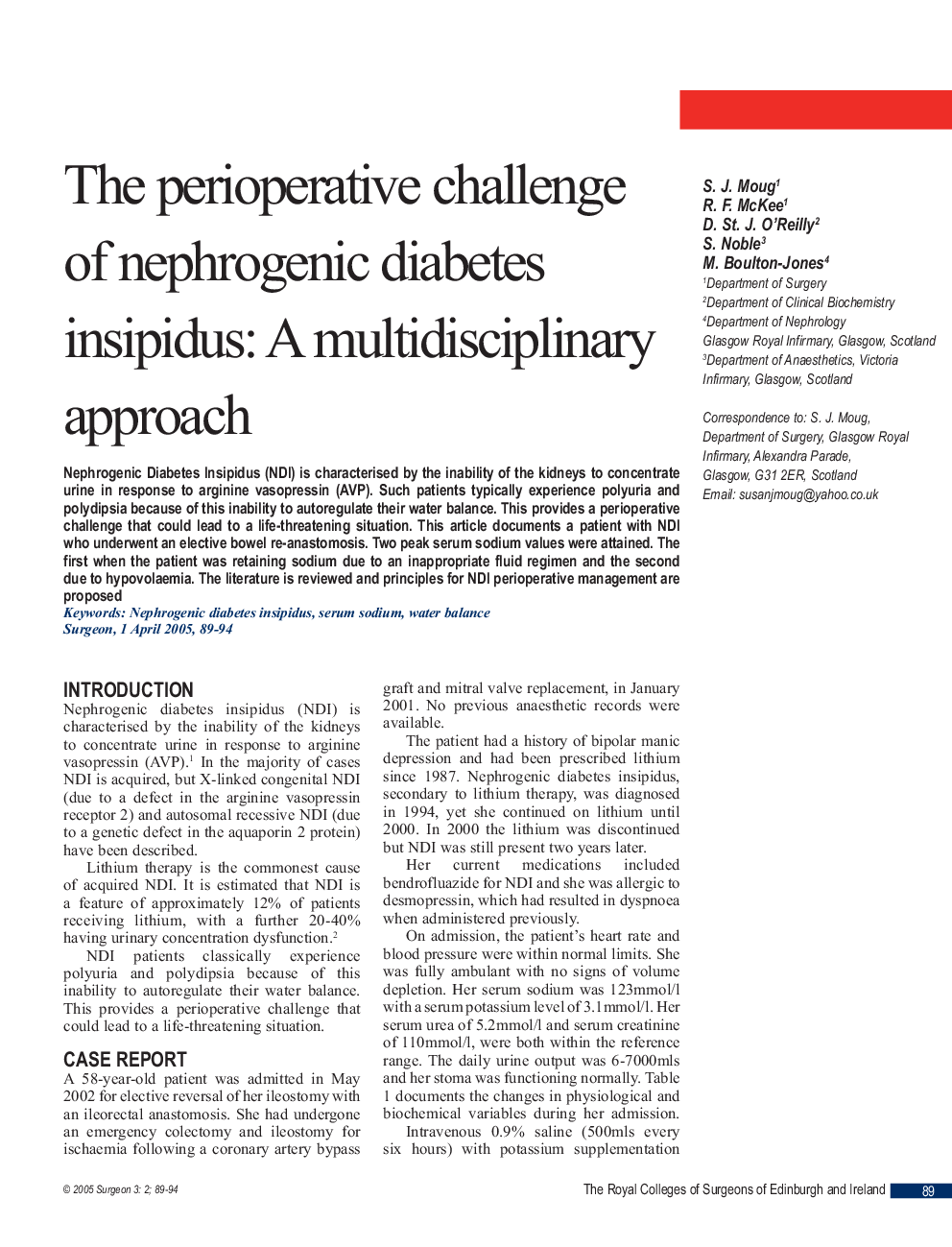 The perioperative challenge of nephrogenic diabetes insipidus: A multidisciplinary approach