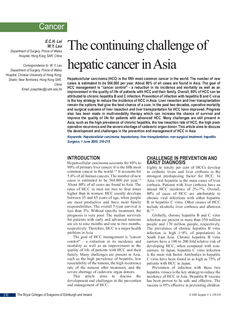 The continuing challenge of hepatic cancer in Asia