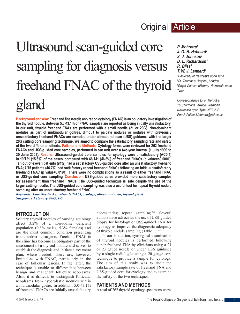 Ultrasound scan-guided core sampling for diagnosis versus freehand FNAC of the thyroid gland