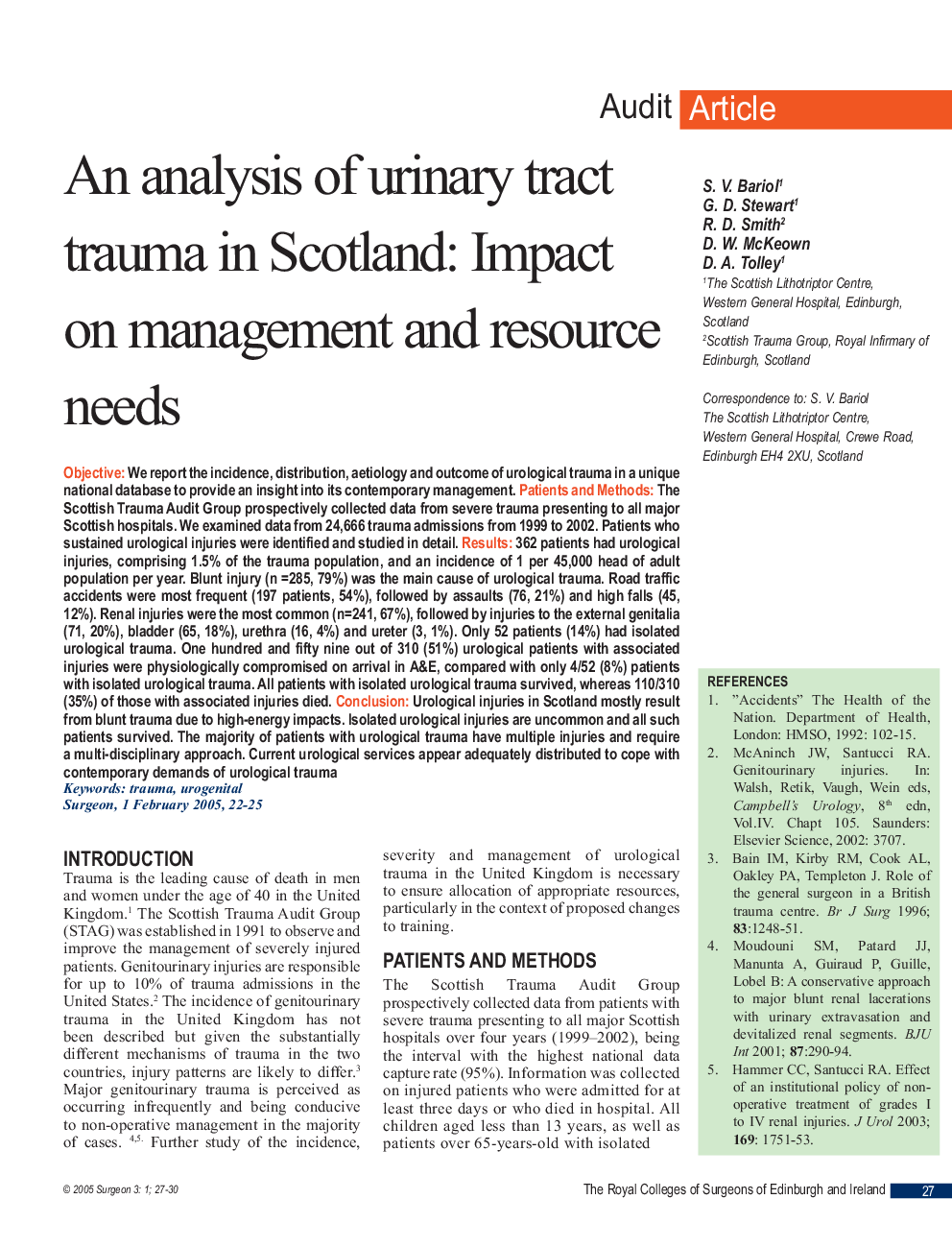 An analysis of urinary tract trauma in Scotland: Impact on management and resource needs