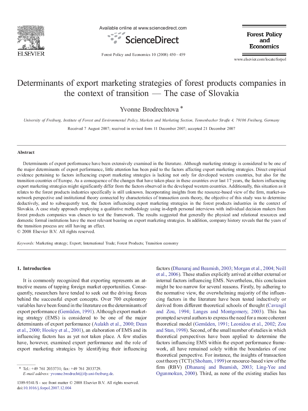 Determinants of export marketing strategies of forest products companies in the context of transition — The case of Slovakia