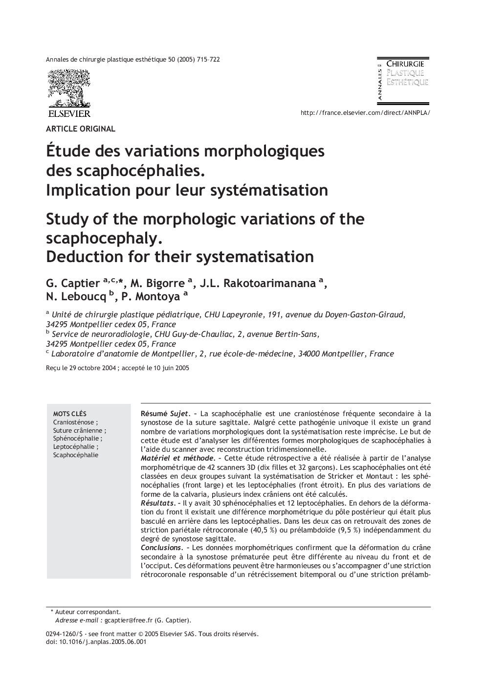 Ãtude des variations morphologiques des scaphocéphalies. Implication pour leur systématisation