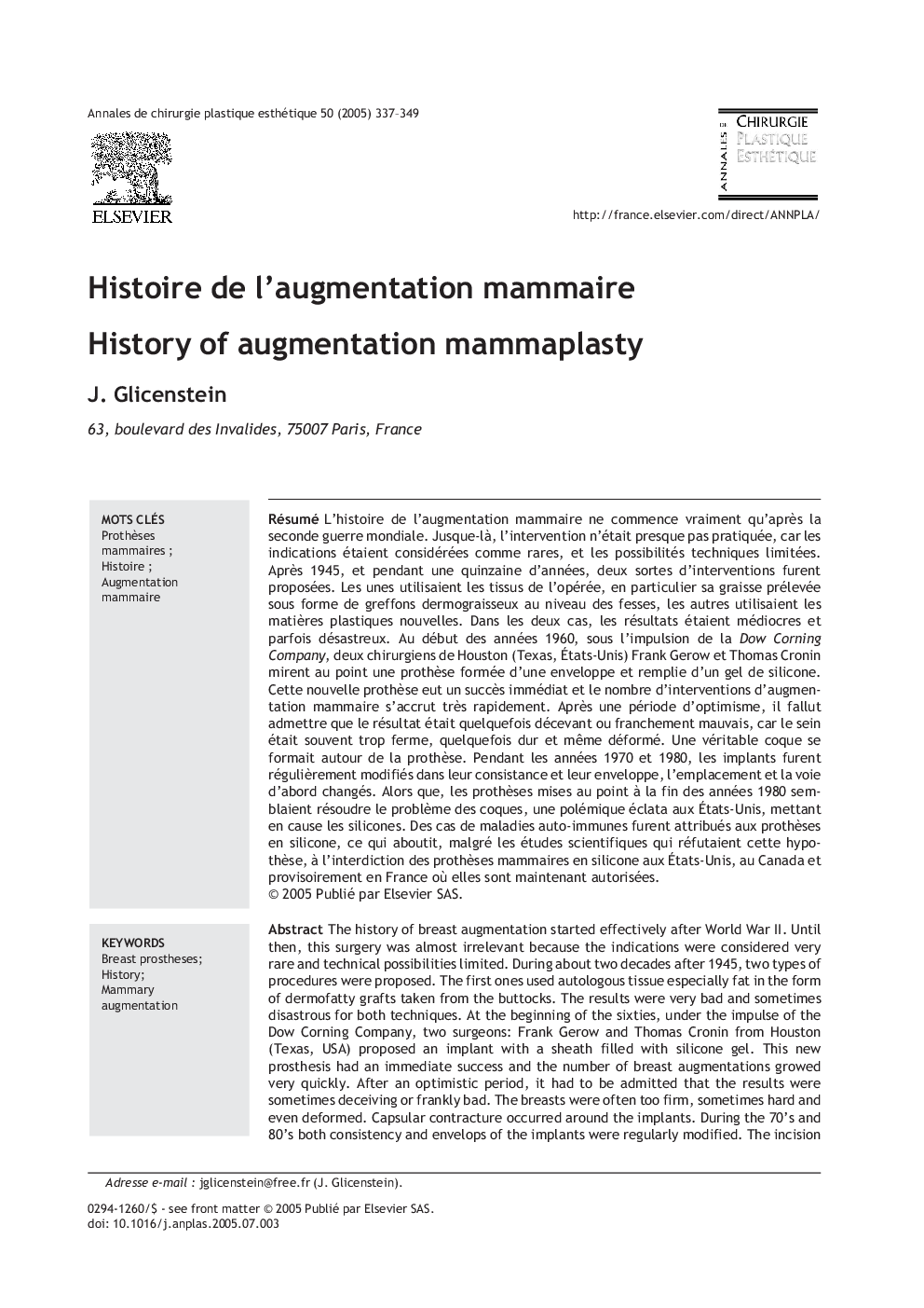 Histoire de l'augmentation mammaire