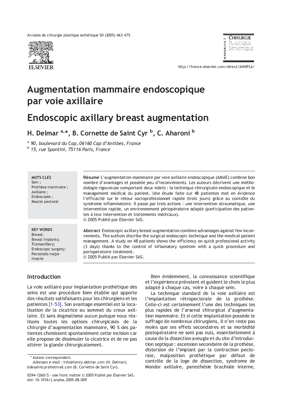 Augmentation mammaire endoscopique par voie axillaire