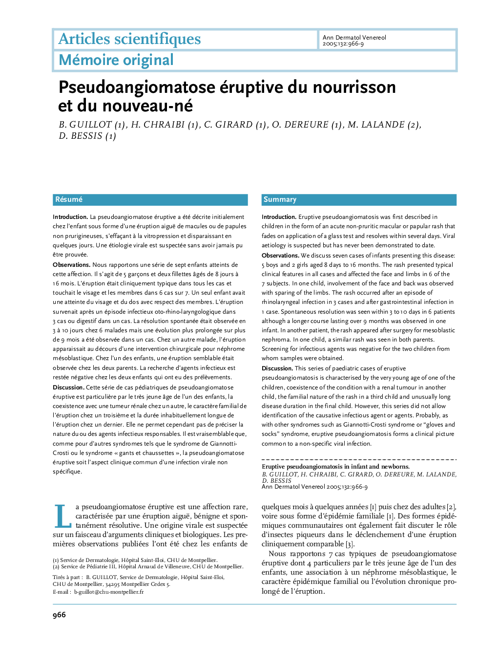 Pseudoangiomatose éruptive du nourrisson et du nouveau-né