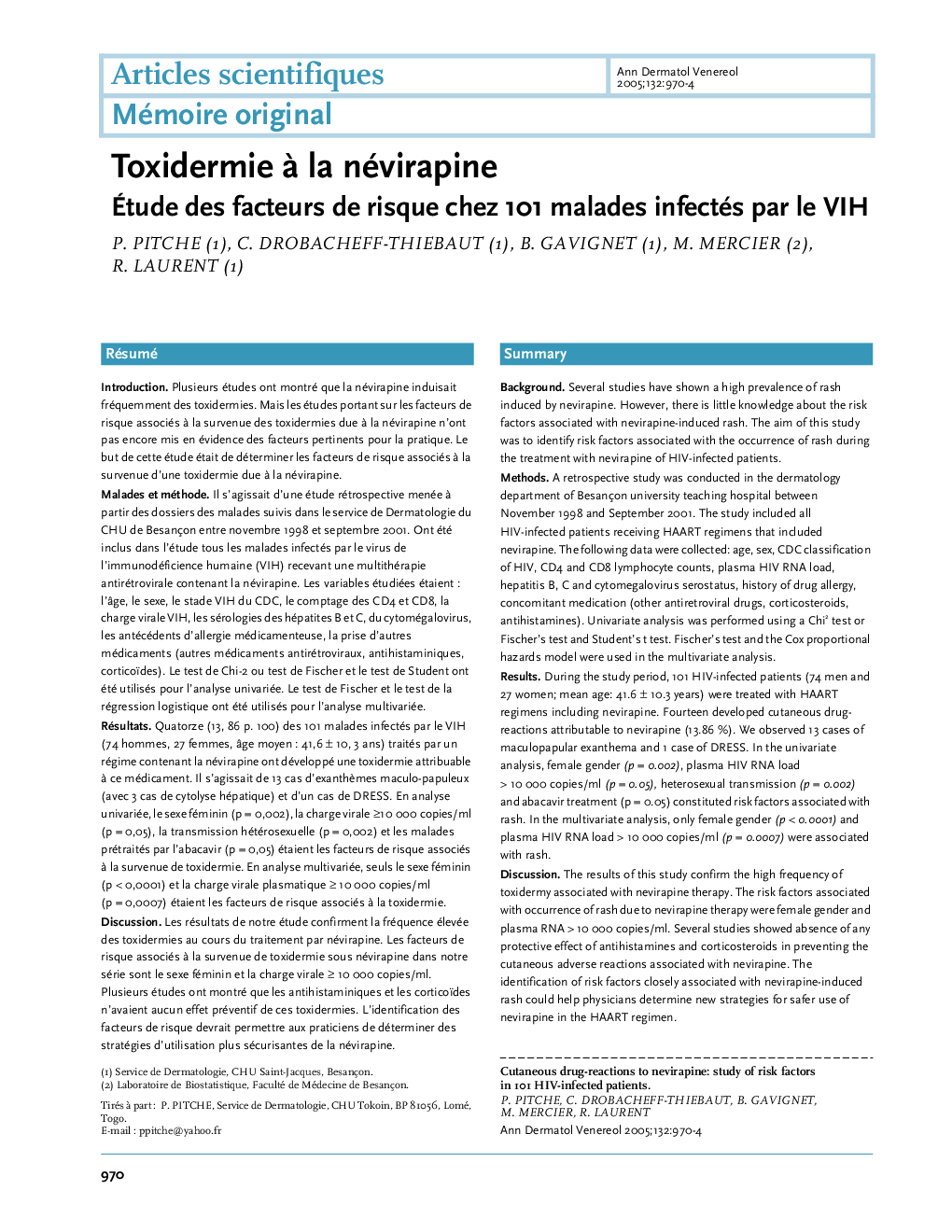 Toxidermie Ã  la névirapine