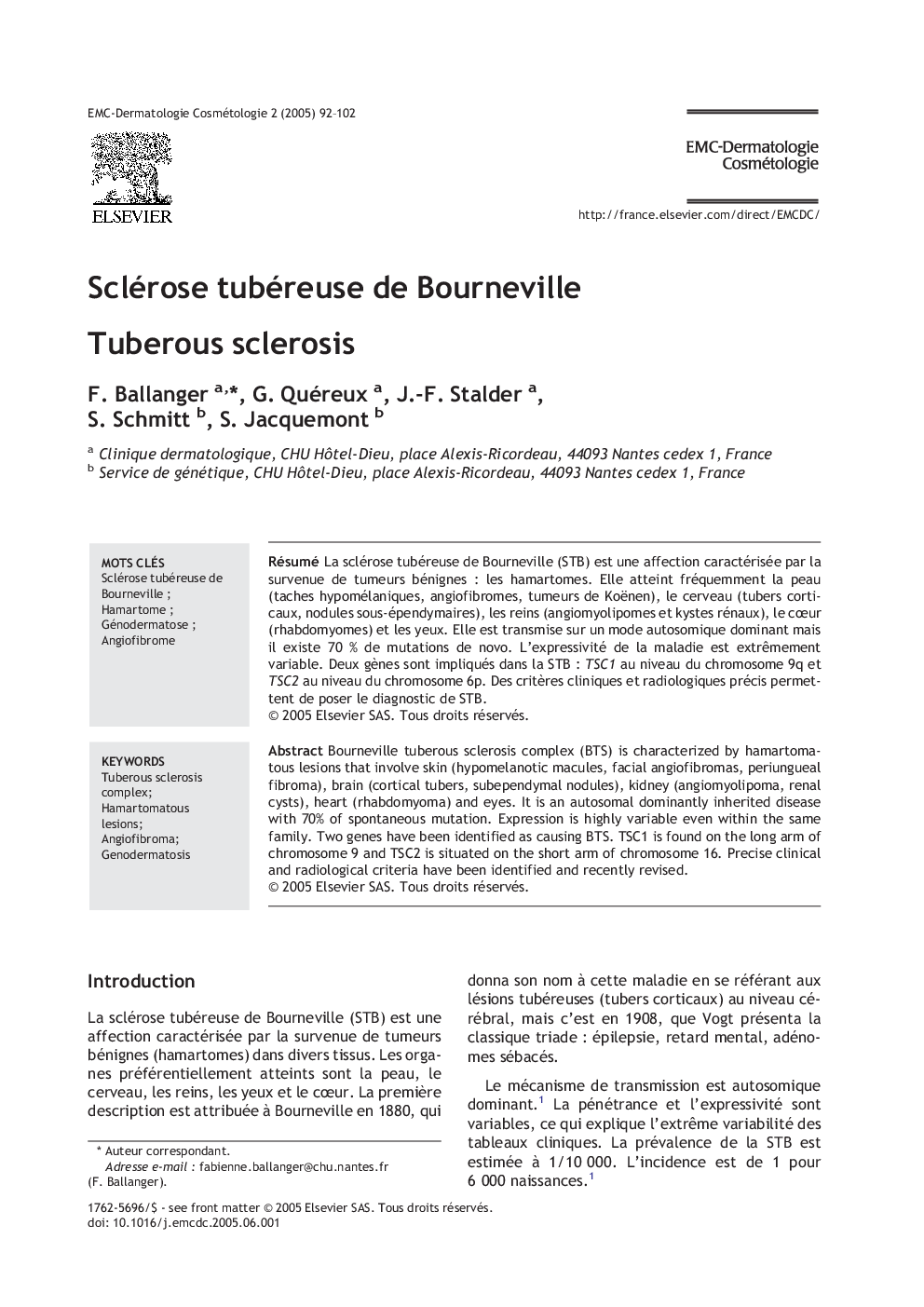 Sclérose tubéreuse de Bourneville