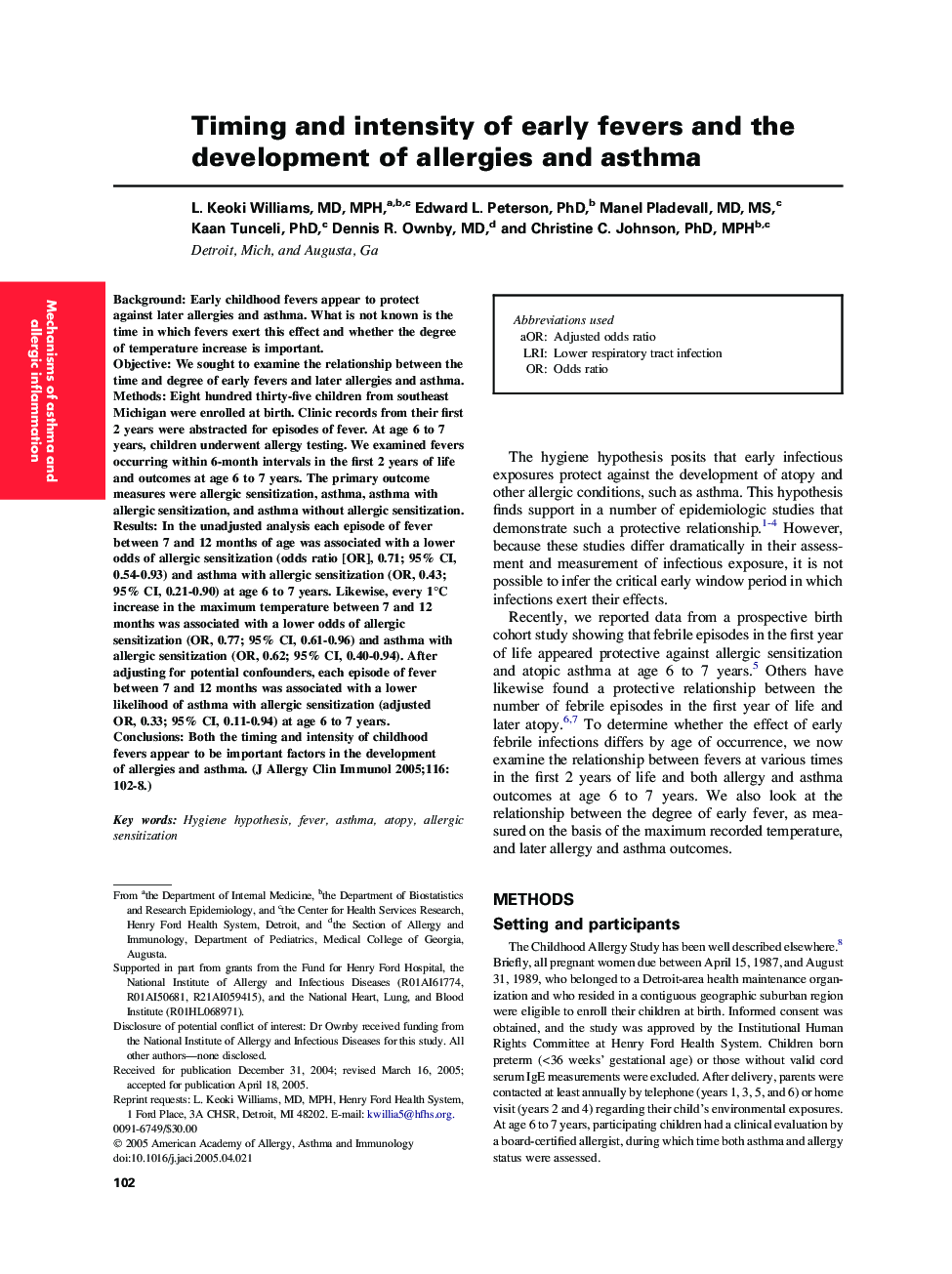 Timing and intensity of early fevers and the development of allergies and asthma