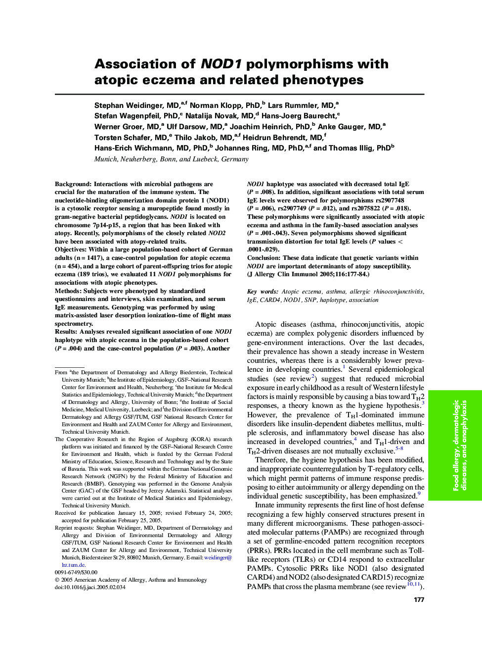 Association of NOD1 polymorphisms with atopic eczema and related phenotypes