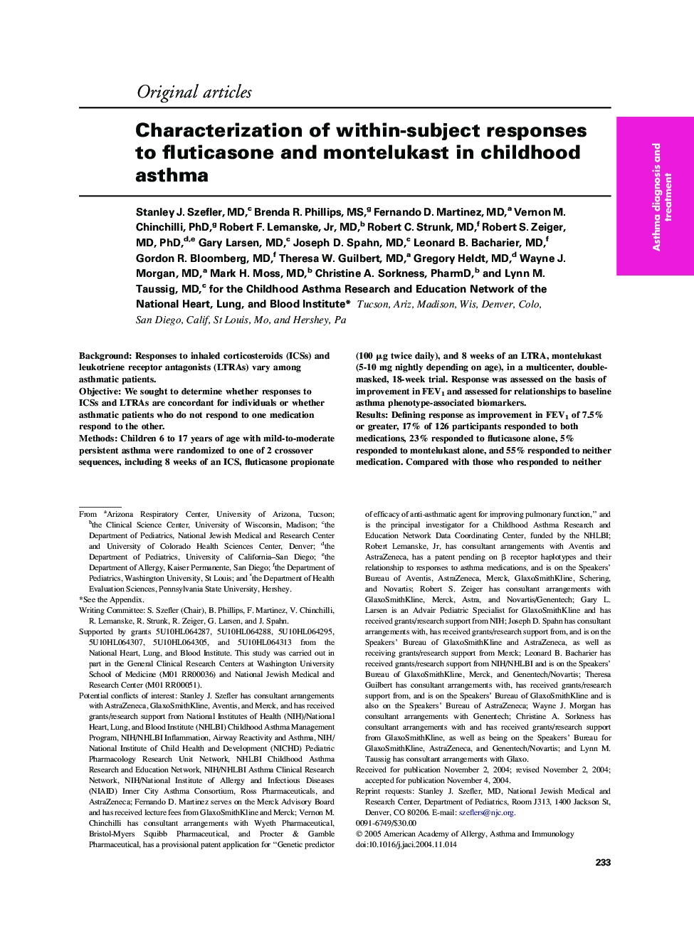 Characterization of within-subject responses to fluticasone and montelukast in childhood asthma