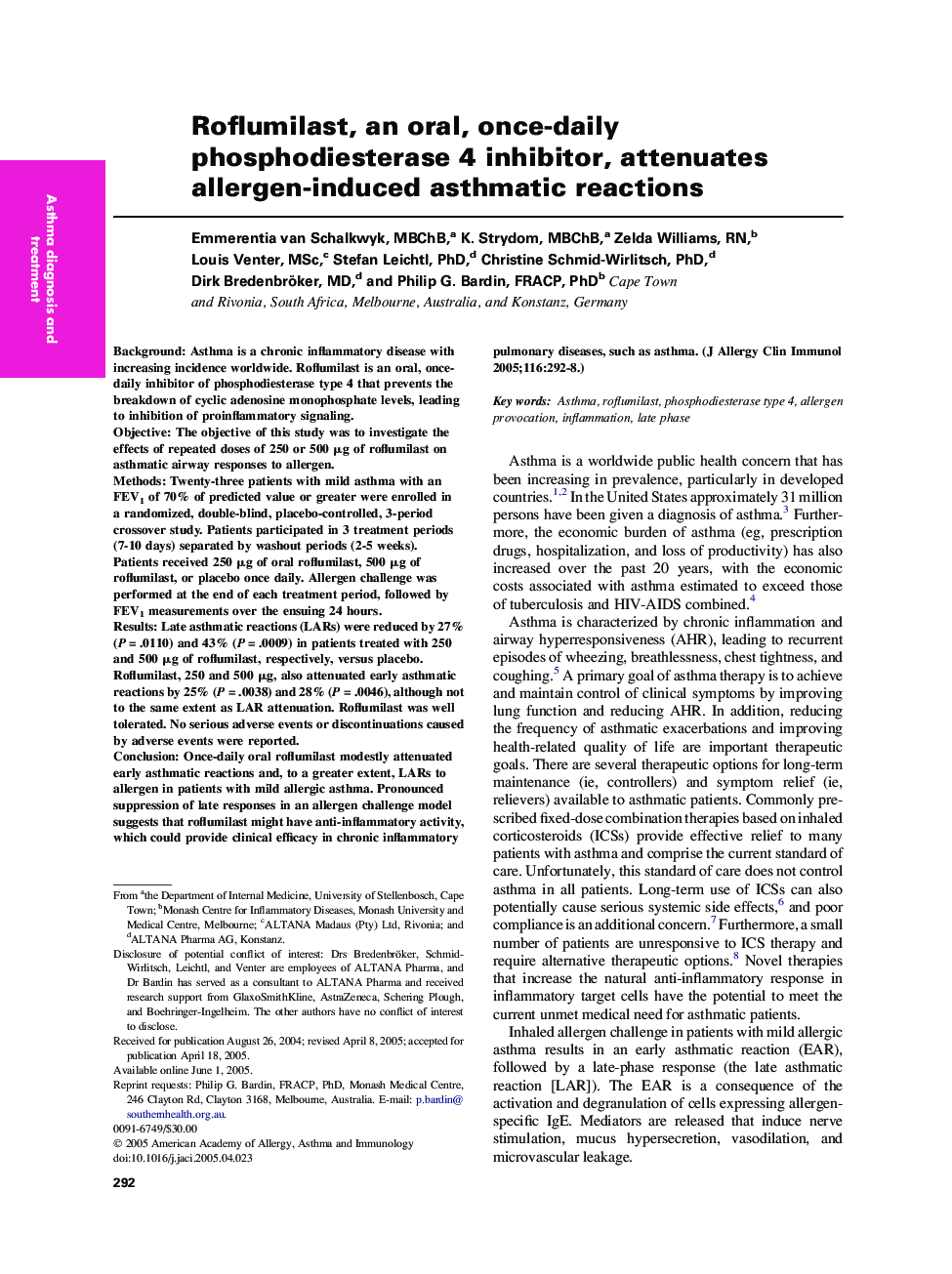 Roflumilast, an oral, once-daily phosphodiesterase 4 inhibitor, attenuates allergen-induced asthmatic reactions