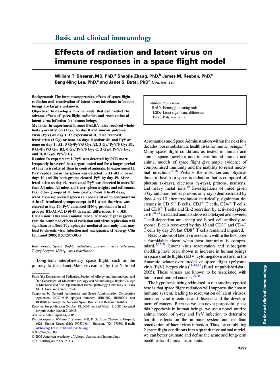 Effects of radiation and latent virus on immune responses in a space flight model