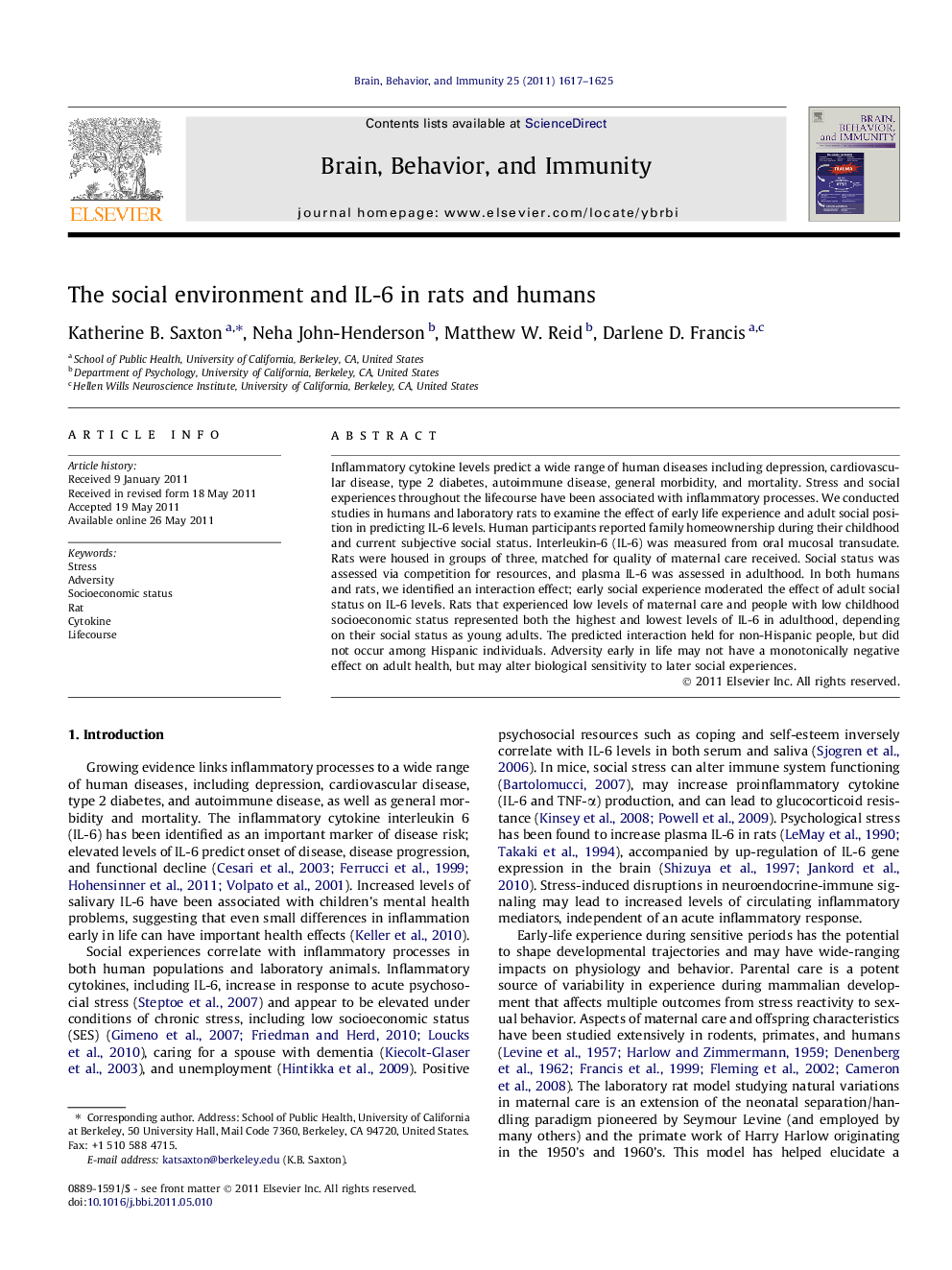 The social environment and IL-6 in rats and humans