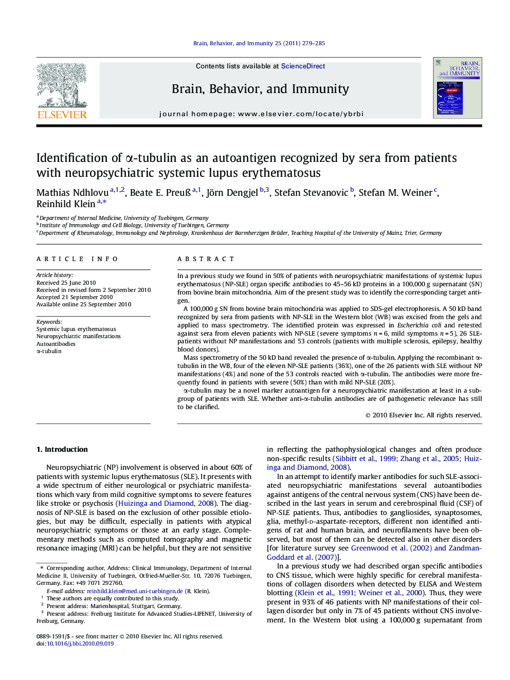 Identification of α-tubulin as an autoantigen recognized by sera from patients with neuropsychiatric systemic lupus erythematosus