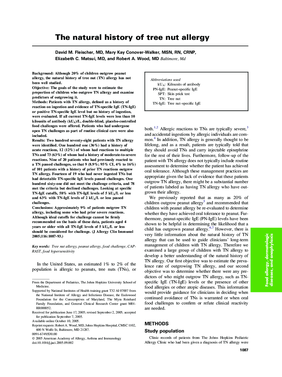 The natural history of tree nut allergy