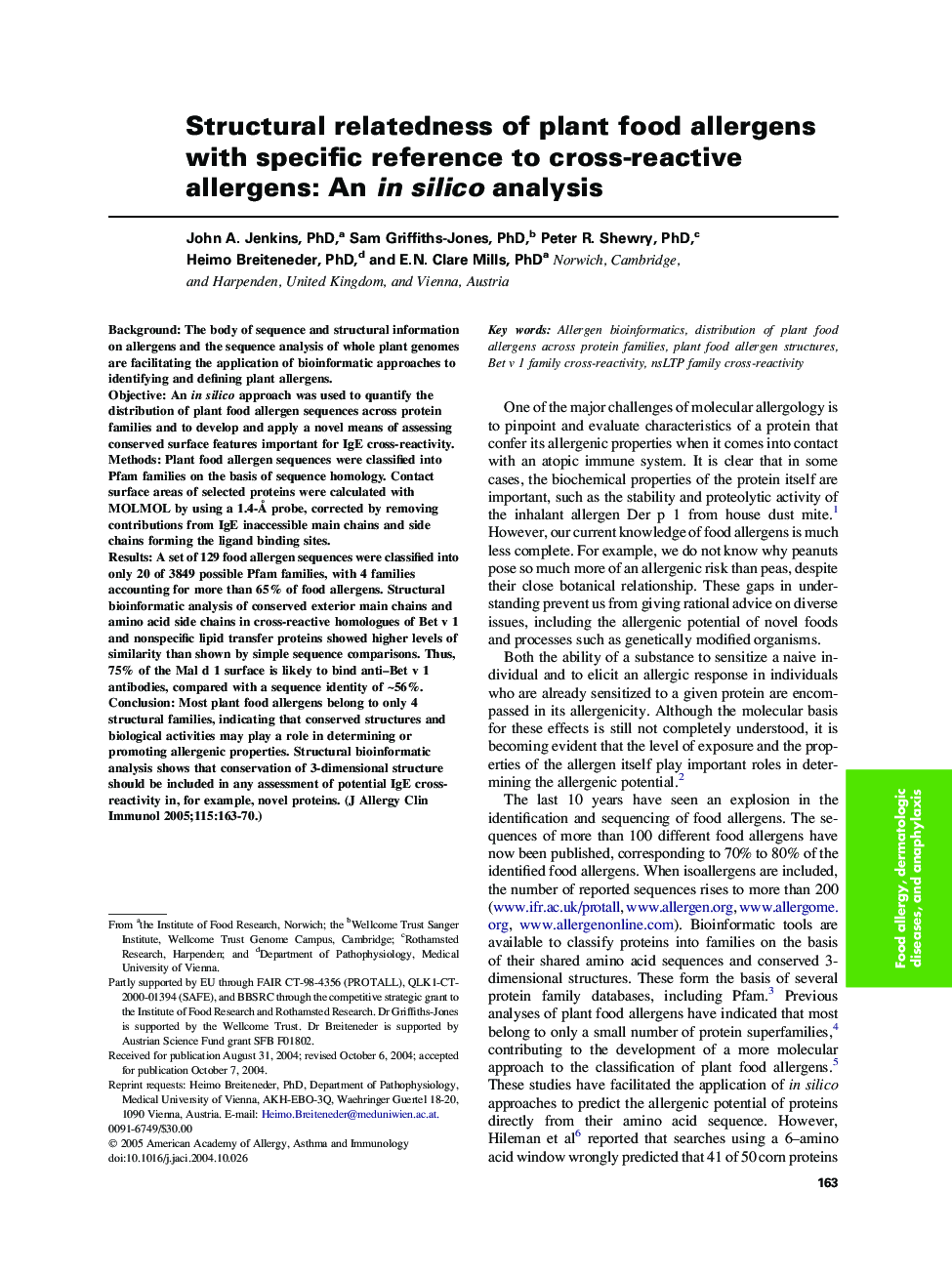 Structural relatedness of plant food allergens with specific reference to cross-reactive allergens: An in silico analysis