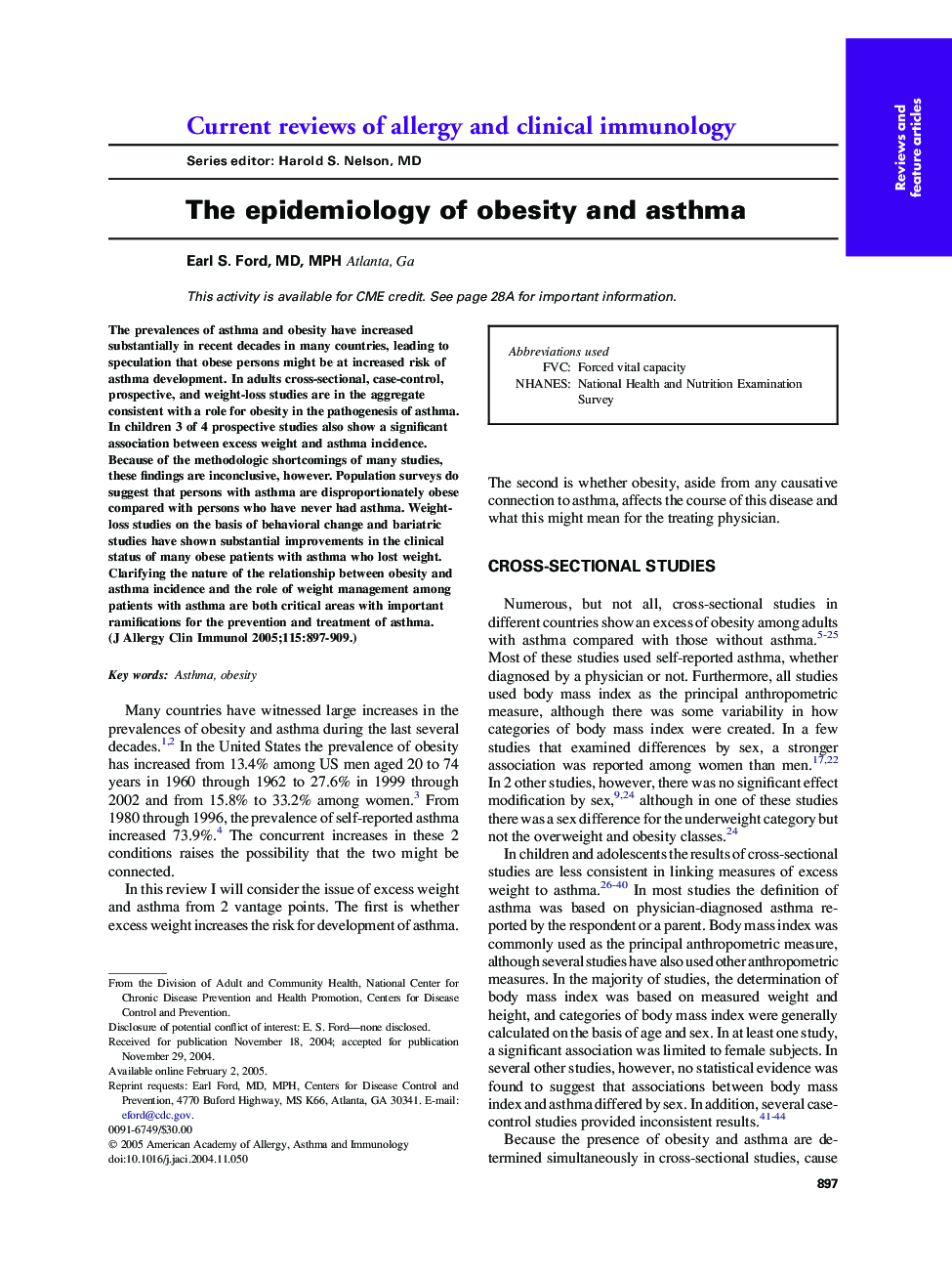 The epidemiology of obesity and asthma