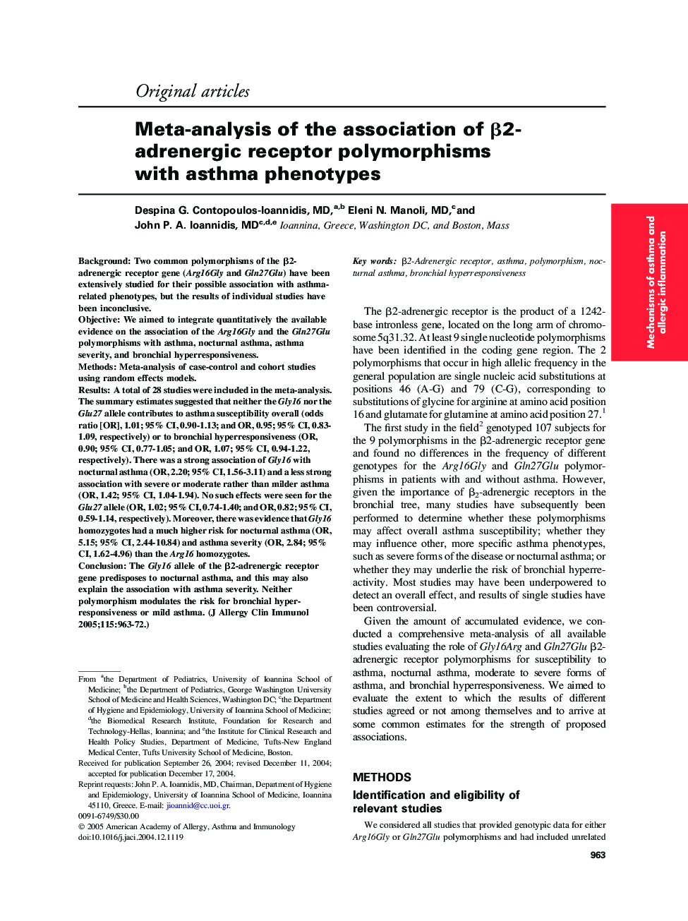 Meta-analysis of the association of Î²2-adrenergic receptor polymorphisms with asthma phenotypes