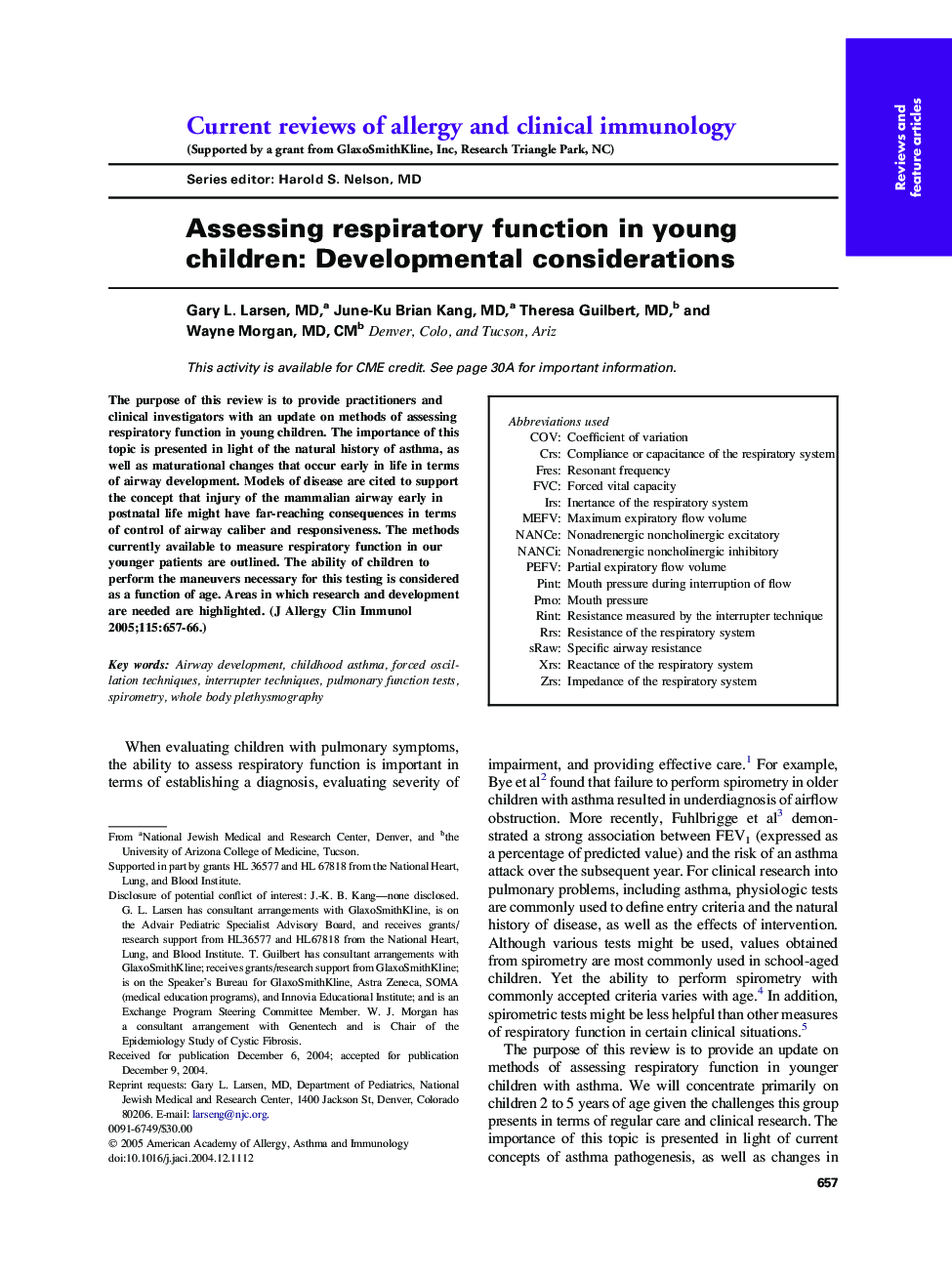 Assessing respiratory function in young children: Developmental considerations