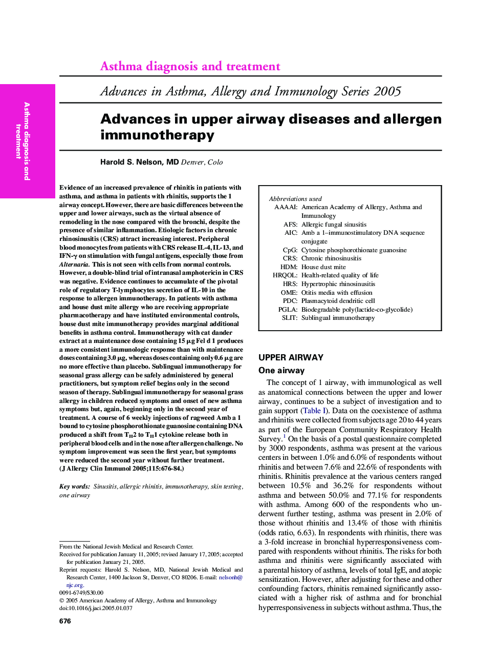 عکس صفحه اول مقاله: Advances in upper airway diseases and allergen immunotherapy Advances in upper airway diseases and allergen immunotherapy